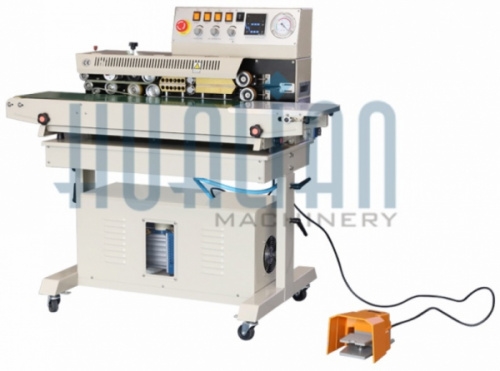 Конвейерный запайщик пакетов HUALIAN FRM-980ZQ с функцией откачки воздуха и наполнения воздухом краш