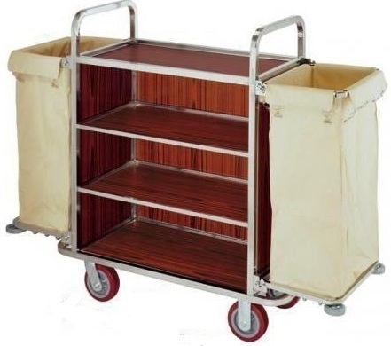Тележка для горничных ОЛДАК ТГ 11.2н с полками из МДФ каркас нержавеющая стальаль
