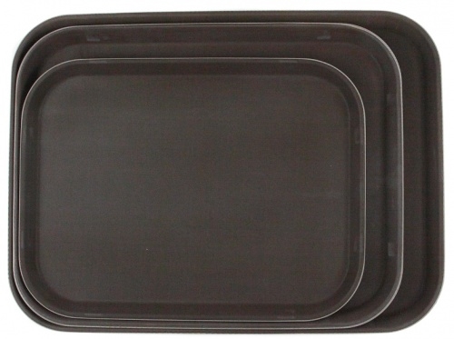 Поднос прорезиненный прямоугольный LUXSTAHL 410х300х25 мм коричневый [1216CT BROWN] кт05