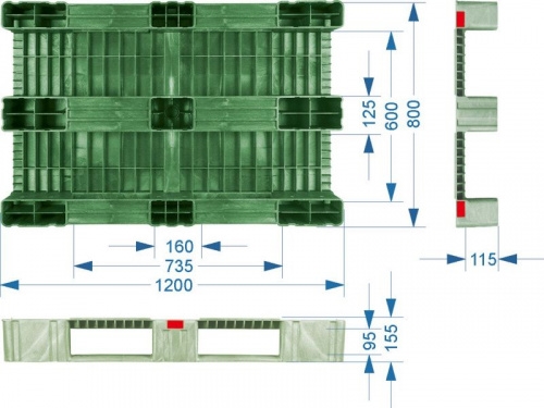 Паллет усиленный сплошной на 3-х полозьях RESTOTARA TR 1208-1-1