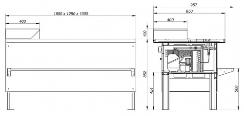 Прилавок холодильный среднетемпературный МХМ ПХС-1,55/0,85 (4.330.061-33)
