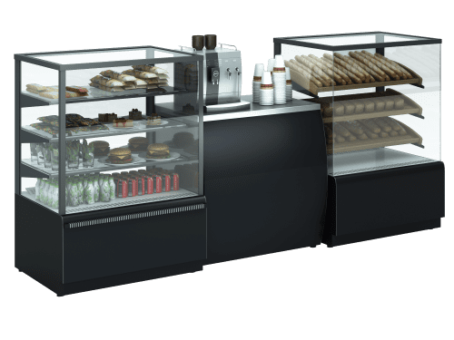 Витрина холодильная кондитерская CARBOMA KC70 VV 0,9-1 9006-9005 (ВХСв-0,9д Cube Люкс ТЕХНО)