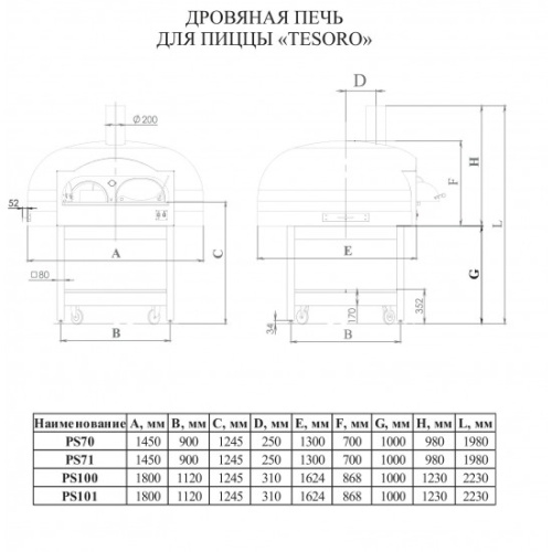 Печь для пиццы KOBOR Tesoro PS70 Mosaic