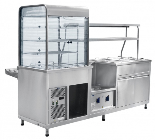 Прилавок-витрина холодильный мармитный универсальный АБАТ ПВХМ-70КМУ кашир. витрина справа, 2275 мм