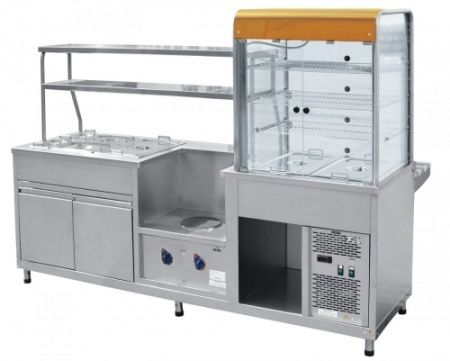 Прилавок-витрина холодильный мармитный универсальный ABAT ПВХМ-70КМУ цвет красное золото фото